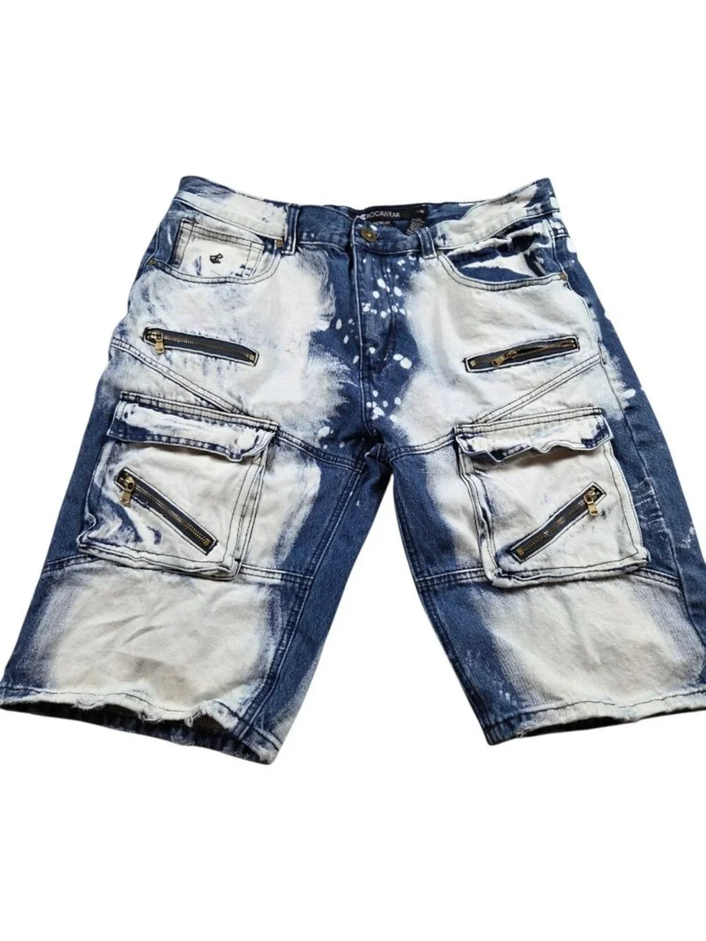 Rocawear Denim Shorts Mens 36 Acid Wash Pockets Distressed Dark Wash